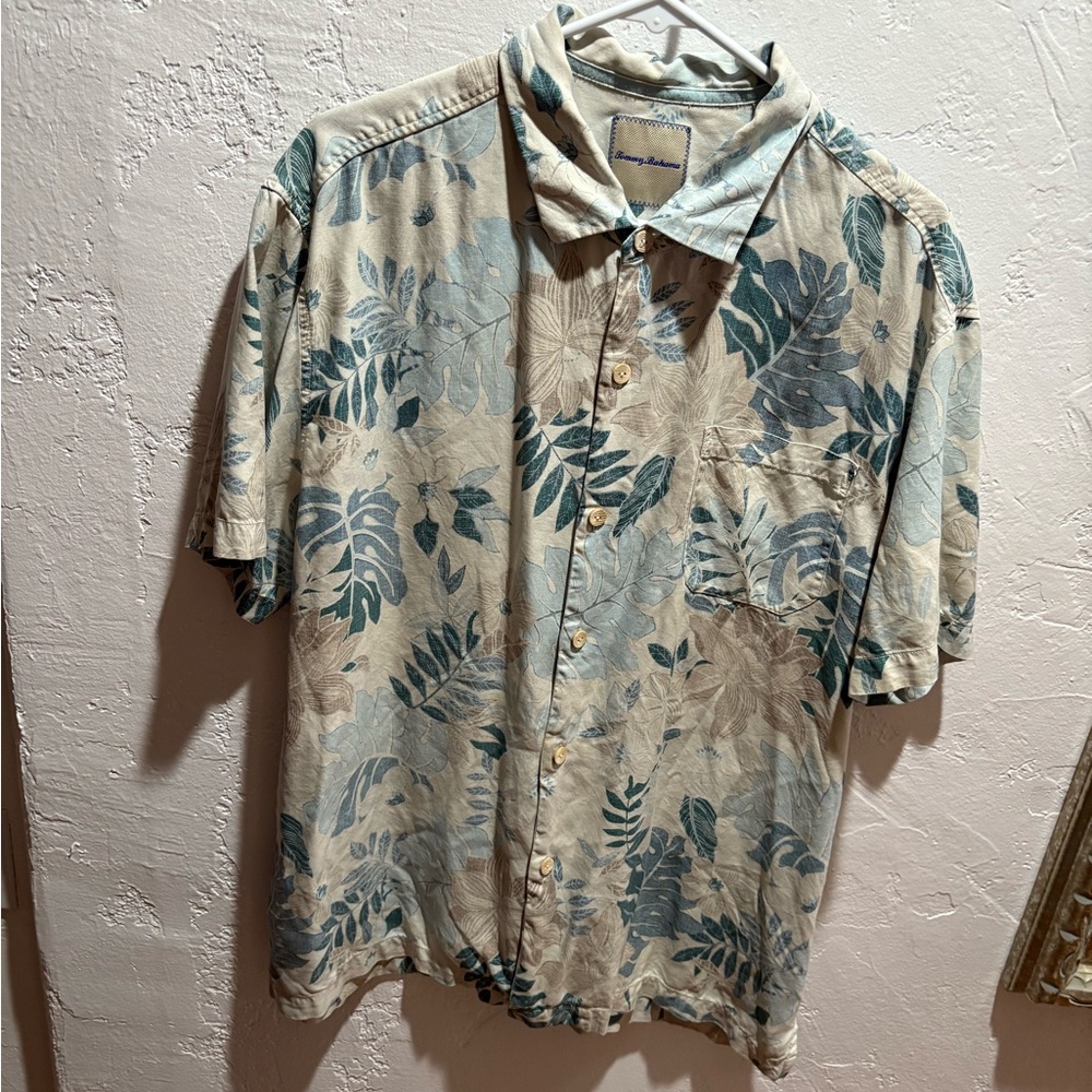 Tommy Bahama Casual Blue and Cream tropical floral  Shirt